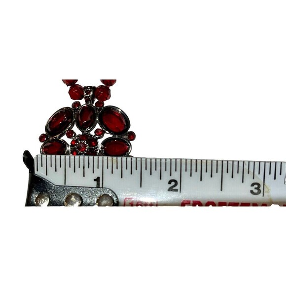 VTG Y2K Liz & Co Red Victorian Goth Bead Pendant Necklace Silver Tone Signed 16" - Picture 7 of 7